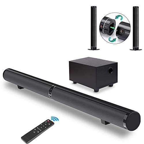 Fityou Barre de son avec caisson de basses pour TV, barre de son surround 2.1 canaux avec fil et sans fil Bluetooth 5.0 Home Cinéma - Réglage amélioré des basses - Optique/RCA/Aux/USB - Montage mural