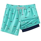 APTRO Boy's Swim Trunks with Compression Liner Quick Dry Kids Bathing Suits Board Shorts Quick Swim Summer Shorts G02-Green Fish 14-16
