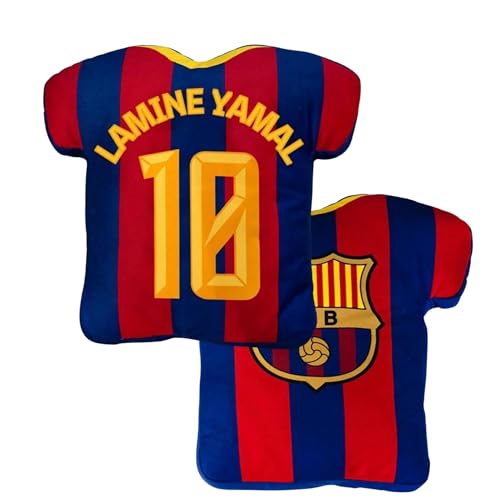 Cojín 3D Lamine Yamal Barcelona Tipo Camiseta Azul y Granate Nº 10 – 30x30 cm –Reversible Almohada Decorativa Suave- Sofá, Cama o Habitación – Aficionados al Fútbol