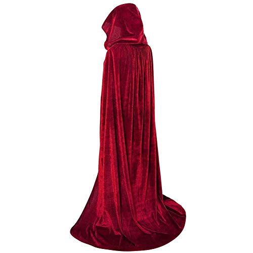 MAKFORT Cape Vampire à Capuche Unisexe Costume Halloween Velours Cape De Luxe pour la fête d'Halloween (Vin L)