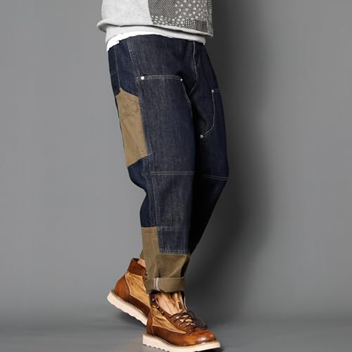 XYXIONGMAO Men's Hip Hop Patchwork Denim Vintage Techwear Washed Streetwear Joggers Multi-Pocket Sweatpants Cargo Pants2