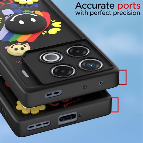 Image of Pikkme Back Cover for Infinix GT 20 Pro 5G | Soft Silicone| Cute Rainbow Smile & 3D Cartoon Flower Design | Shockproof Raised Camera Protection Bumper Case (Black)