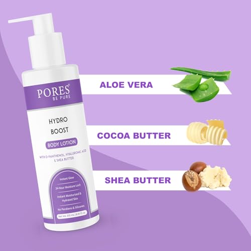 Image of PORES Be Pure Body Lotion | Hydro Boost Gel Base Lotion With Hyaluronic Acid & Shea Butter Body Lotion For Women & Men | Deep Moisture Care for Very Dry Skin| Hydrated, Nourished & Glowing Skin | 250 mL