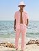 EISHOPEER Mens Linen Yoga Outfits Casual Button Down Shirts with Hats and Loose Pants All Pink Outfits for Men Medium