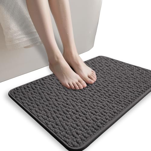 Tapis de bain en chenille gris 40 cm absorbant et lavable