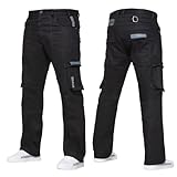 989Zé ENZO Mens Cargo Combat Jeans Casual Cotton Denim Straight Leg Pants Trousers Black 32W / 32L