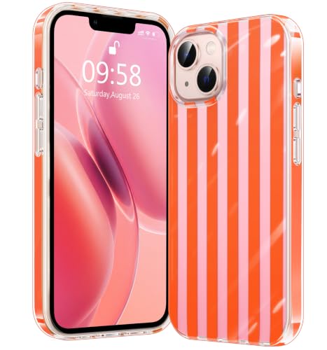 Coque iPhone 15 antichoc à rayures esthétiques et mignonnes