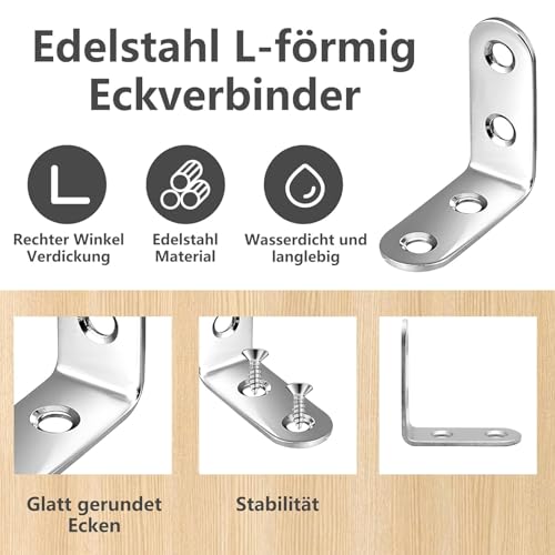25 Stück Winkel Metall Winkelverbinder Metallwinkel 90 Grad (4 Löcher) Edelstahl Möbelwinkel Kleine Winkel Mit 100 Schraube für Verstärken Holzmöbel Tische Stühle Schränke(40X40mm)