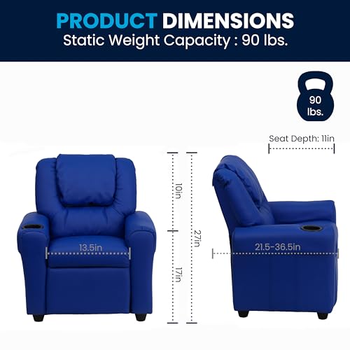 Image of Flash Furniture Vinyl Kids Recliner, Cup Holder, Blue