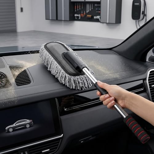 Image of Super Soft Microfiber Car Duster Brush for Exterior Interior Cleaner with Extendable Handle (Microfiber Mop Duster, Dusting Tool, Grey Color)(10.6in x 27.5in)