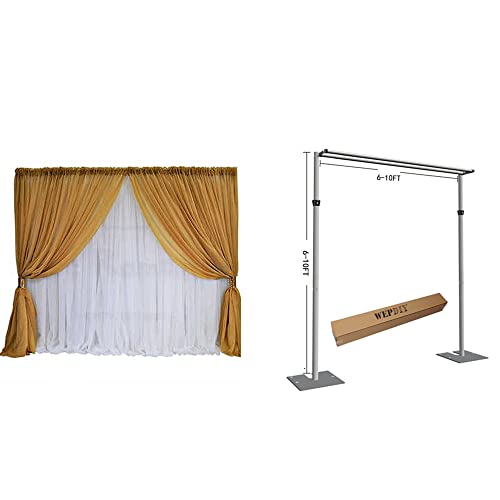 WEPDIY Portable Pipe and Drape Heavy Duty Backdrop Stand, ADJ Metal Frame and Heavy Metal Base for Wedding, Birthday Party, Photography Backdrop(Tall-10FT & 2*CrossBar-10FT & 3" Hangers) by WEPDIY - Used condition - Image 2