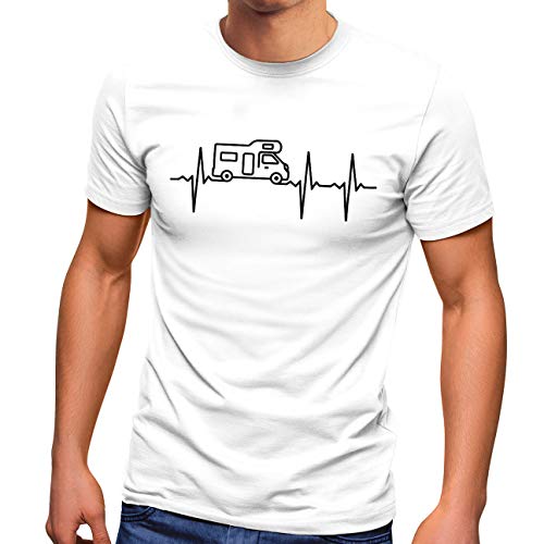 MoonWorks® - Camiseta divertida para hombre, diseño de campamento Camping Herzschlag blanco L