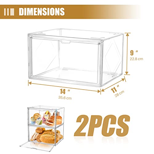 Onlyoily 2Pcs Upgrade Large Bread Box For Kitchen Countertop, Plastic Bread Box Bread Holder, Stackable Double Layer Bread Storage Container, Clear Bread Boxes For Kitchen Countertop, Pantry Storage #TOP1