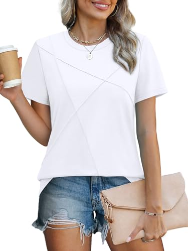 Image of XIEERDUO Womens Summer Tops 2026 Pleated Round Neck Short Sleeve Shirts Business Casual