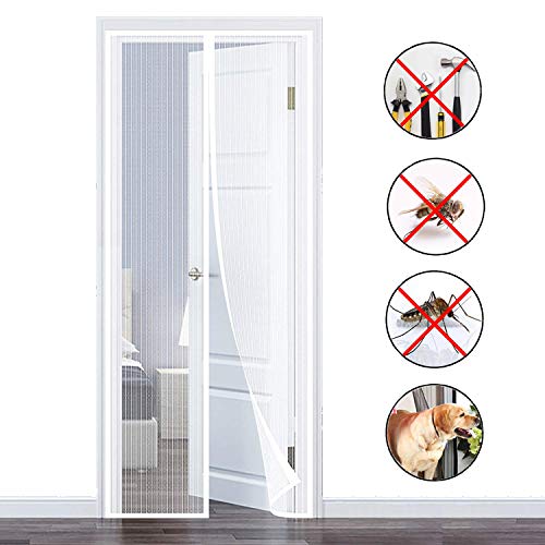 Mosquitera MagnéTica 100x210cm, con Malla Super Fina para Cierre MagnéTico Que Se Cierra AutomáTicamente para Puertas Correderas/Balcones/Terraza - Blanco