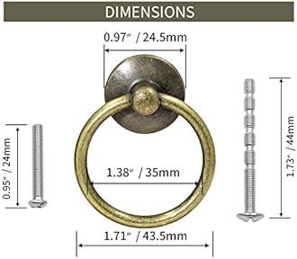 Bonsicoky 12Pcs Round Ring Drawer Pulls Vintage Bronze Ring Handle Knobs for Cabinet Drawer Dresser Cupboard Wardrobe, Single Hole