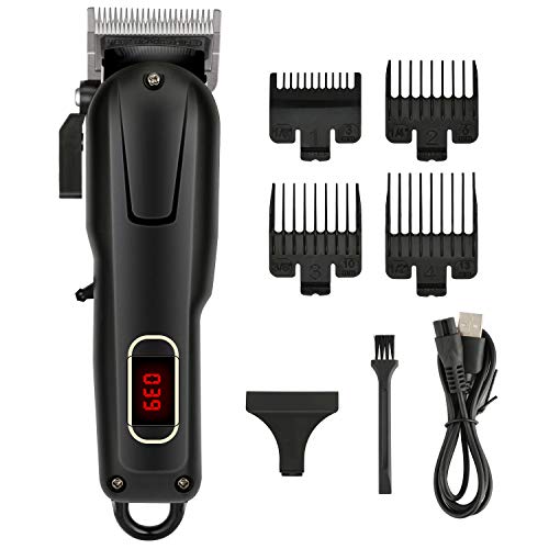 Mens Hair Clippers, Professional Cordless Hair Trimmer Haircut & Grooming Kit, Rechargeable Men Beard Trimmer Hair Cutting Kit with LED Display for Family Use