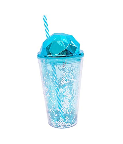 Copo Canudo Azul Semi Esfera Brilhe Como Um Diamante 450ml - Projeto Kiwi