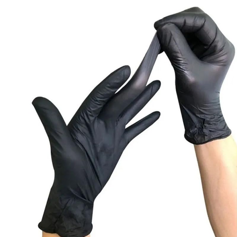 Guantes de nitrilo multicolores 100 piezas for procesamiento alimentos, cocina, pintura y jardinería, alta elasticidad, sin polvo(Black 100PCS,M)
