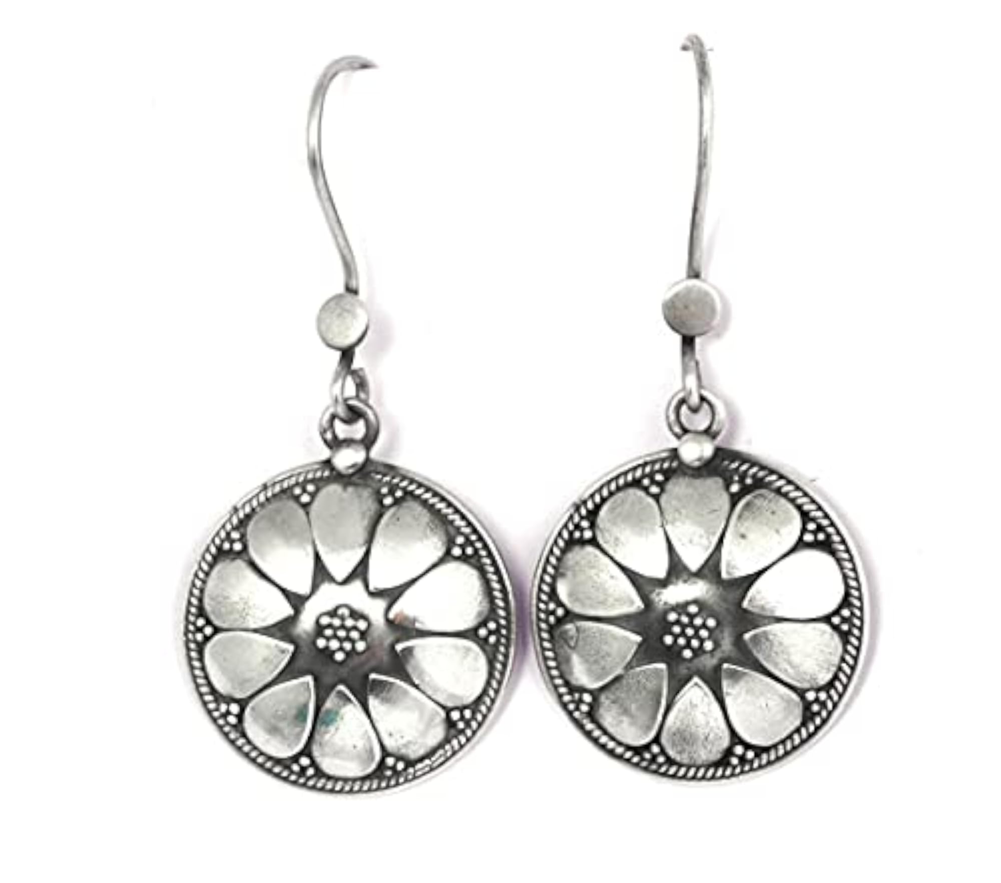 Women's 925 Silver Moh Petal Intricate Fish Hook Earrings