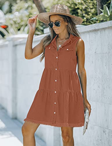 Image of luvamia Women's Casual Summer Lapel Sleeveless Button Down Short Denim Jean Dress