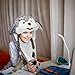 Bubblepompom Wolf Hat with Ears Moving Jumping Pop Up Beating Hat Plush Holiday Cosplay Dress Up Funny Party Gift for Kids Boys Girls, Gray, 22''