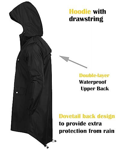 Coofandy Men's Long Raincoat Waterproof Rain Jacket Packable Rain Jacket Lightweight Rain Jacket #TOP4