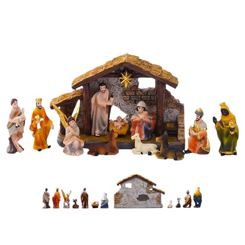 Nascimento natalício com 3,5 cm de altura - conjunto de nascimento de Jesus - figuras de resina artesanais para mesa casa família igreja interior jardim festivo