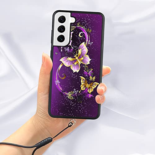 Tjkings [7 In 1 Samsung Galaxy S22 Plus 6.6 Inch Case,[2 Screen Protector+ 2 Camera Lens Protector + 1 Lanyard + 1 Patch] Purple Butterfly Tire Design Shockproof Case For Galaxy S22 Plus #TOP3