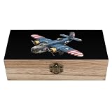 USA Bomber Plane Wooden Box with Hinged Lid Decorative Storage Case Container