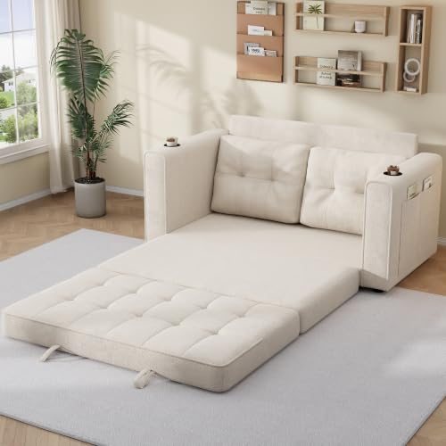 Nolirx Canapé Convertible 2 Places avec Accoudoirs, Porte-gobelet Intégré et Poches Latérales, 2 en 1 Sofa…