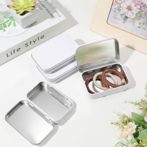 Image of 4 Pack 4 x 2.5 x 0.9In Tin Boxes Metal Hinged Container Lid White Iron Empty Rectangular Small Mini Storage Portable Organizer Containers for Tea Drawing Pin Candies Jewelry Crafts Supplies