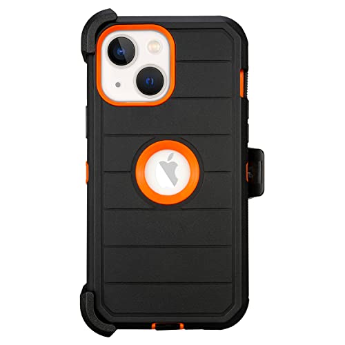 Defender Phone Case Iphone 13 With Belt Clip Holster,Heavy Duty Rugged Full-Body Iphone 13 Clip Case,3 Layers Of Sturdy,Anti-Drop,Military-Grade Shockproof Cover For Iphone 13 Case(Black & Orange) #TOP5