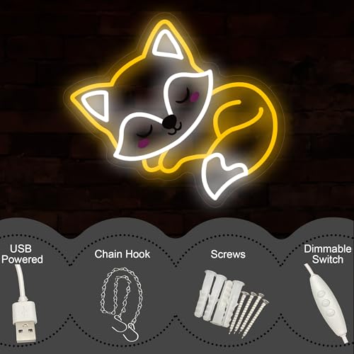 Image of Fox Neon Sign, USB Powered LED Light for Room Decor | Cute Animal Wall Decor for Bedroom, Kids Room, Game Room, Party Decoration and Fox Lovers Gift