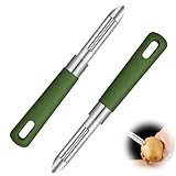 2 piezas Pelador universal, pelador manual de patatas de acero inoxidable, Pelador de Patatas con Cuchilla Giratoria y Mango Ergonómico para Frutas, Zanahoria, Pepino, Manzana (Verde)