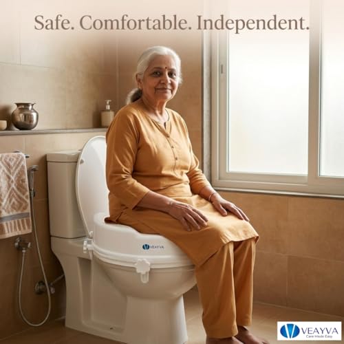 Image of Veayva Commode Raiser 4 Inch with 4 Clips - Raised Toilet Seat for Adults, Seniors & Patients | Toilet Height Raiser for Western Commode | Portable Toilet Seat Extension for Elderly & Disabled