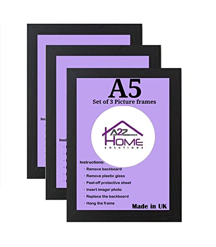 A2Z Home Solutions® A5 Black Photo Frame Multipack Set of 3 (21x14.8 cm) Picture Frame Portrait & Horizontal Wall Hanging A5 Photo Frame Living room Gallery