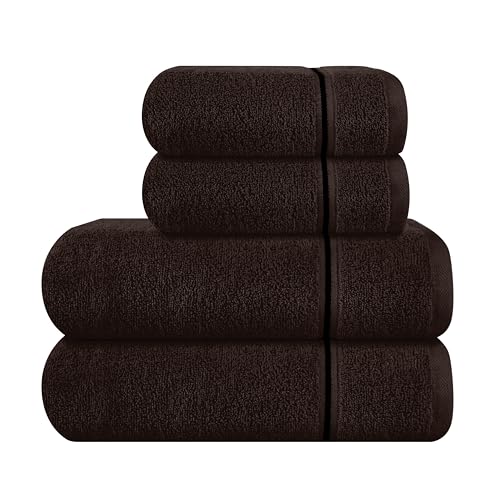 MyOwn Ultra Soft 4er-Pack Handtuch-Set, Baumwolle, enthält 2 übergroße Badetücher 70 x 140 cm, 2 Handtücher 50 x 90 cm, für den täglichen Gebrauch, kompakt und leicht — Braun