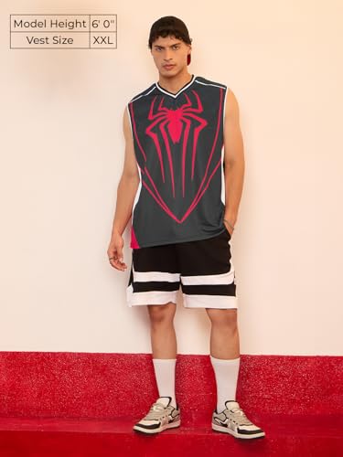 Image of The Souled Store Marvel: Mens and Boys Sleeveless V Neck Graphic Printed Polyester Relaxed Fit Casual Streetwear Easy Vest