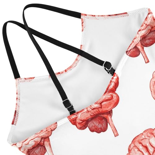 Pigsaly Girls One Piece Swimsuits Watercolor Human Brain Kids Cross Back Swimwear Toddler Beach Sport Bathing Suit 3T4