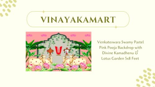 Image of Background Decoration Cloth | Venkateswara Swamy Pastel Pink Pooja Backdrop with Divine Kamadhenu & Lotus Garden 5x8 Feet |varamahalakshmi Pooja Background