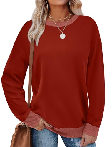 Saloogoe Womens Tops Trendy Casual Long Sweaters Tunics to Wear with Leggings Red 2XL