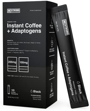 STRONG COFFEE COMPANY | BLACK | PREMIUM ORGANIC INSTANT BLACK COFFEE | 10 SINGLE SERVINGS PER PACK - Smooth Taste, Dairy Free, Keto Friendly, Gluten Free, Enjoy Hot or Cold, Just Add Water