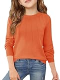 Haloumoning Girls Sweaters Kids Crewneck Long Sleeve Pleated Knit Pullover Sweater Fall Fashion Clothes 5-14 Years Orange