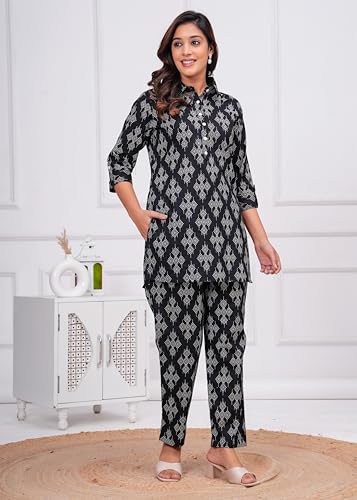 Image of Nevisha Style Printed Cotton Co-ord Set For Women's | Kurta With Pant Set For Women's | Cotton Co-ord Set For Women's