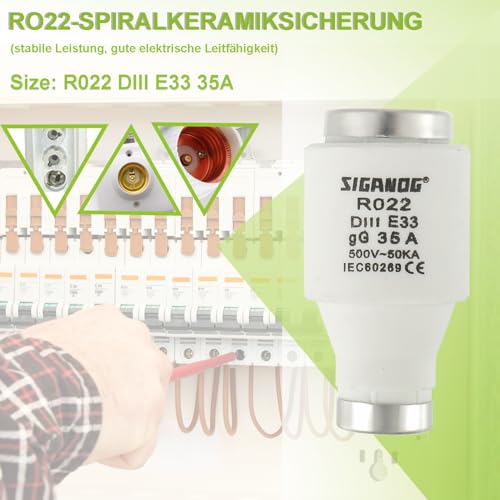 SIGANDG Neozed-Sicherungseinsätze, Ceramic DIII Sicherung gG-Typ 35A 500VAC, ür Kabel und Leitungsschutz, 5 Stück