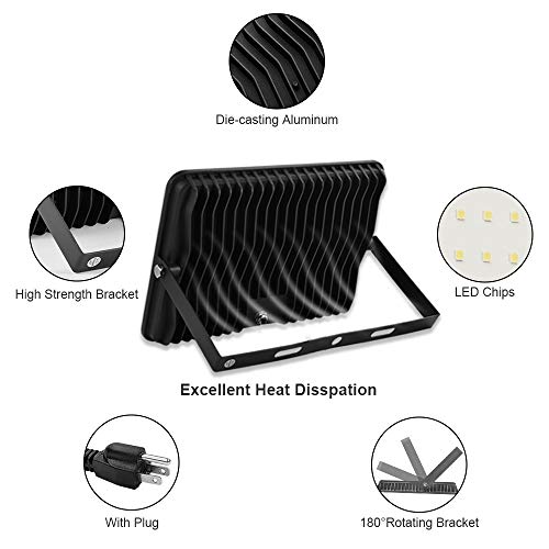 Royana 50W Led Flood Light Outdoor With Plug, 6000K 5000Lm Super Bright Security Light, Ip65 Waterproof Led Work Lights, Portable Daylight White Floodlight Spotlight For Yard Garden Court Lawn #TOP3