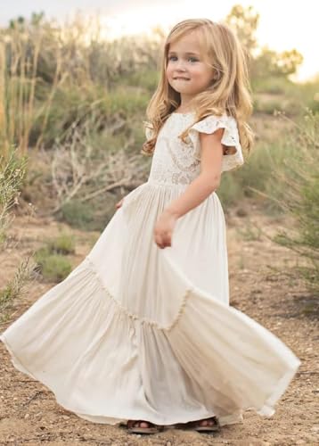 Boho Toddler Flower Girls Dresses for Wedding Lace Embroidery Bridesmaid Dresses Long Chiffon Party Dresses3