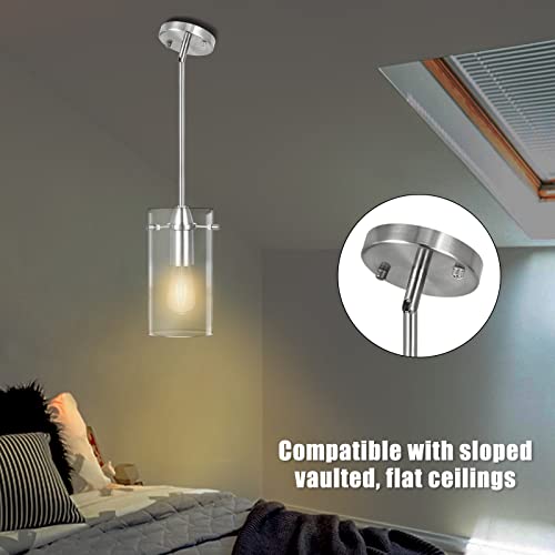 Silver Clear Glass Pendant Light, Industrial Pendant Light Fixtures, Adjustable Modern Pendant Lighting For Kitchen Island, Living Room, Dining Room, Bedroom, Bathroom, Hallway, Entryway #TOP4