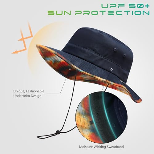Image of UPF 50+ Foldable Sun Hat Patterned Under Brim Bucket Hats for Summer Hiking Fishing Beach Safari Men Women